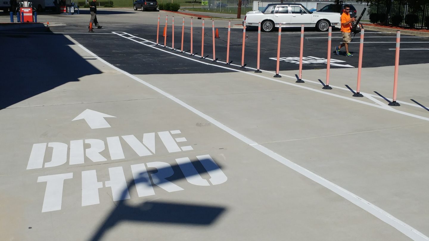 Drive thru stencil and lane lines
