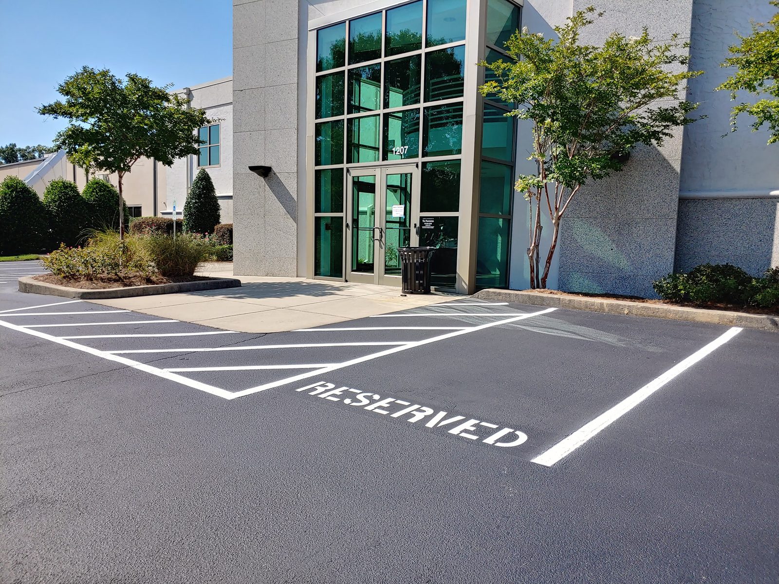 Reserved stall striping at building entrance