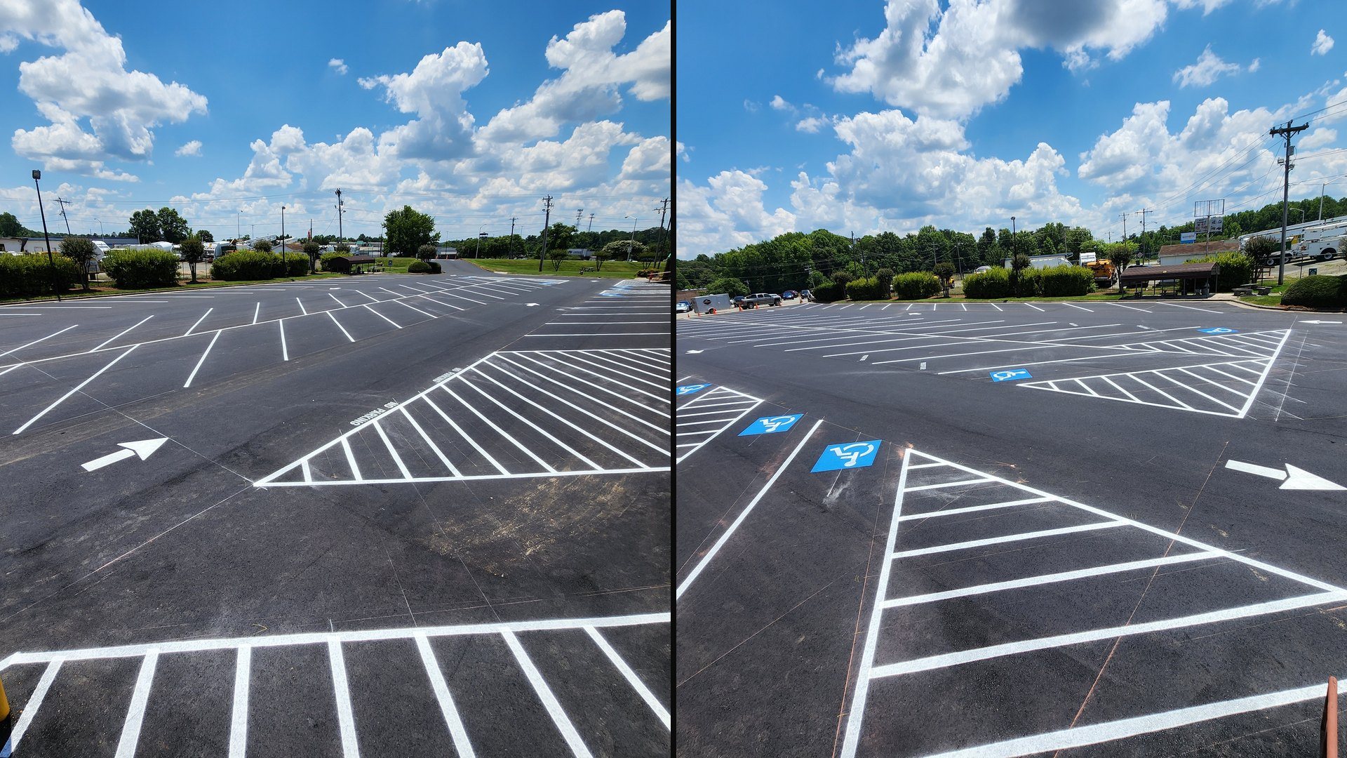 New layout striping both ends of the lot