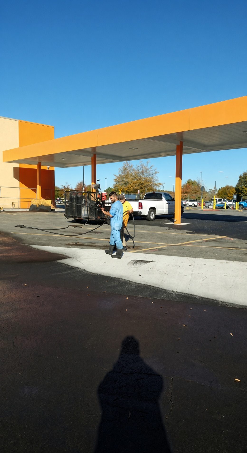 Sealcoating under a fuel canopy